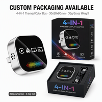 Adaptateur CarPlay LED argenté 4 en 1, sans fil, Android Auto, AirPlay, Mirror Link, dongle USB-C avec lumière ambiante colorée