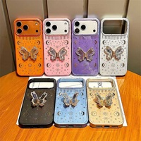 Coque de téléphone de luxe en époxy papillon pour iPhone 17 16 15 14 13 Pro Max, étui mobile brillant avec diamants pour iPhone 17