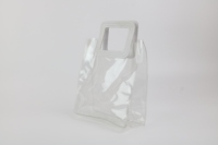 Sac fourre-tout transparent en PVC de haute qualité avec logo personnalisé, imperméable, pour emballage cadeau cosmétique, avec poignée carrée