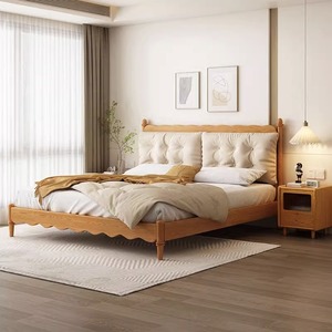 <span class=keywords><strong>Lit</strong></span> double de style contemporain, moderne, simple, en bois de frêne blanc <span class=keywords><strong>Lit</strong></span> nuage rembourré de grande taille en chêne massif - Product Image 1