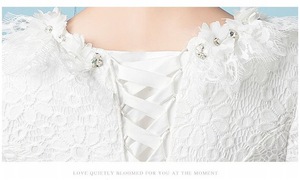 Nuevo Vestido <span class=keywords><strong>de</strong></span> Novia Moderno Blanco <span class=keywords><strong>de</strong></span> <span class=keywords><strong>Manga</strong></span> <span class=keywords><strong>Larga</strong></span>, Cálido y Grueso, Estilo Francés Súper Romántico con Decoración <span class=keywords><strong>de</strong></span> Perlas, Teñido Liso - Product Image 4