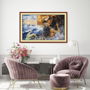 NKF Kit de point de croix en toile de <span class=keywords><strong>coton</strong></span> avec motif Kiss the Mermaid Goodbye Figure Theme Living Room Decoration Embroidery Set - Product Image 1