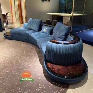 Fabricant italien moderne incurvé tufté salon canapé bleu luxe Nubuck cuir tissu bleu ciel canapé - Product Image 1