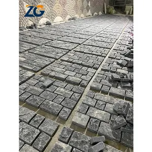 ZGSTONE Pavimentação barata de azulejos com padrão de ventilador cinza, pedra natural para pavimentação de cortiça externa, granito e calçada, pavimentação de garagem em malha
