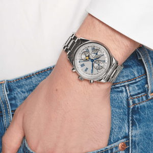 Montre chronographe automatique pour homme, phase de lune, chiffres romains, bracelet en acier inoxydable, verre saphir, montre-bracelet Longinesing - Product Image 2