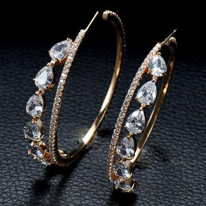 HIBRIDE <span class=keywords><strong>2</strong></span> satırlar kübik zirkon büyük bildirimi Hoop küpe kadınlar için düğün DUBAI gelin daire Hoop küpe boucle E-834 - Product Image 5