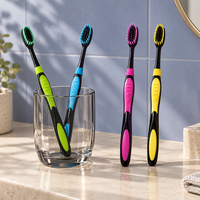 Brosse à dents manuelle à poils doux pour adultes, double couleur, poignée antidérapante, nettoyage en profondeur, brosse à dents personnalisable pour la maison