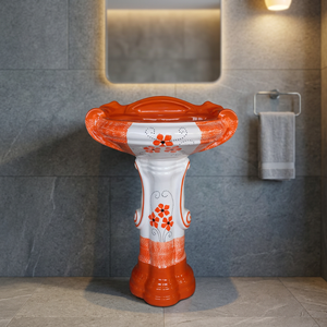 Modern Premium Rectangular Ceramic Wash Basin With <b>Full</b> Pedestal For Hotel Bathroom Granite Style - Product Image 4