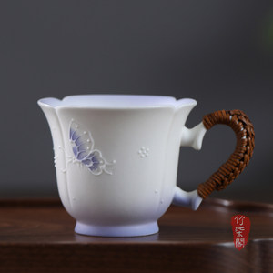 Bamboo Woven Tea <b>Cup</b> Porcelain Hand Painted Butterfly New Chinese Style Master <b>Cup</b> Tasting <b>Cup</b> Single <b>Cup</b> - Product Image 1