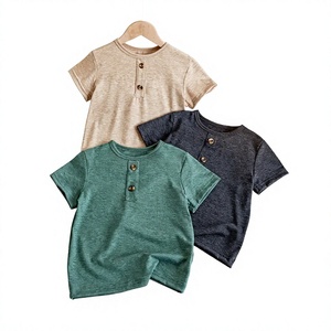 Boys Short Sleeve Knitted Cotton Solid Color Round Neck Casual T-Shirt - Product Image 1