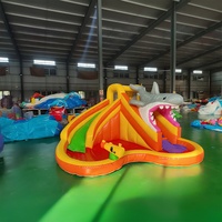 Château de toboggan gonflable de luxe en PVC pour requin avec piscine à éclaboussures pour enfants, parc en plein air amusant