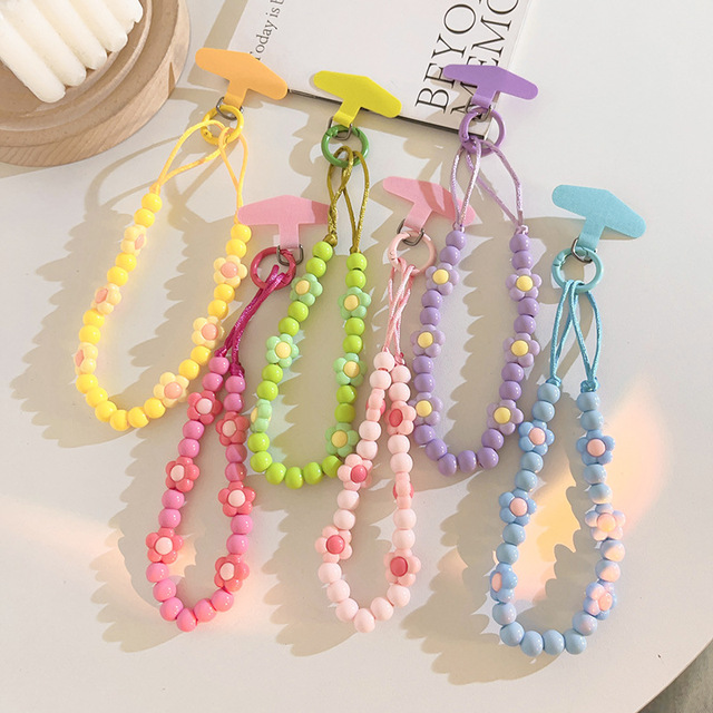 Beaded Phone Chain-Sunflower Candy Colored Women's Charm Strap Custom Logo Mobile Phone Accessory Gift