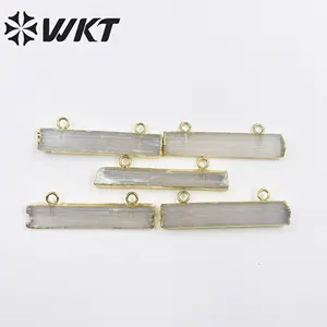 WT-P1311 WKT Nuovo Modo All'ingrosso Oro Reale Placcato Doppio Gancio Dei Monili Rettangolo Bianco Naturale Selenite Bar Pendente