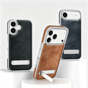 Wholesale Electroplating PU Leather Phone Case for <b>iPhone</b> 18 17 16 15 14 13 12 Pro Max With Hidden Strip Stand Shockproof Cover - Product Image 1