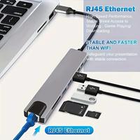 Hub USB C 8 en 1 Hub USB Adaptateur HDTV 4K Gigabit Ethernet Lecteur de carte SD TF Charge rapide pour ordinateurs portables MacBook Windows