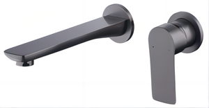 Robinet de lavabo encastré moderne en laiton gris, mitigeur chaud/froid à poignée unique pour lavabo de salle de bain - Product Image 5