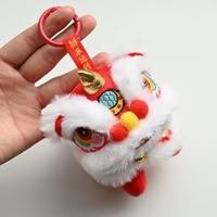 Porte-clés tête de lion de danse chinois traditionnel en peluche artisanale, décorations du Nouvel An chinois, cadeau, se tient debout