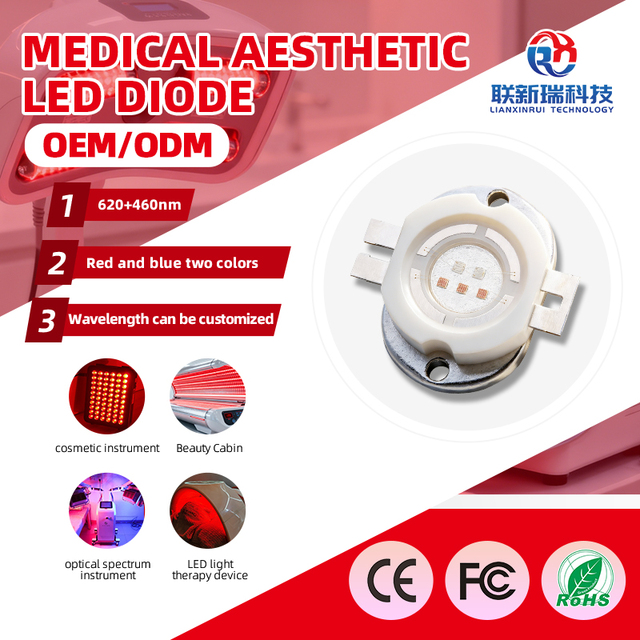 460nm 620nm Red Blue Bi-Colour 5w High Power COB Led Diode for Light Beauty Instrument, Spectrometer, and Therapeutic Device