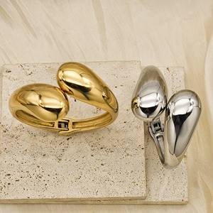 Chaude Rétro Classique Style Géométrique Gouttelettes D'eau En Acier Inoxydable Placage Ouvert Bracelet Double Waterdrop Charnière Vis sur Bracelet - Product Image 4