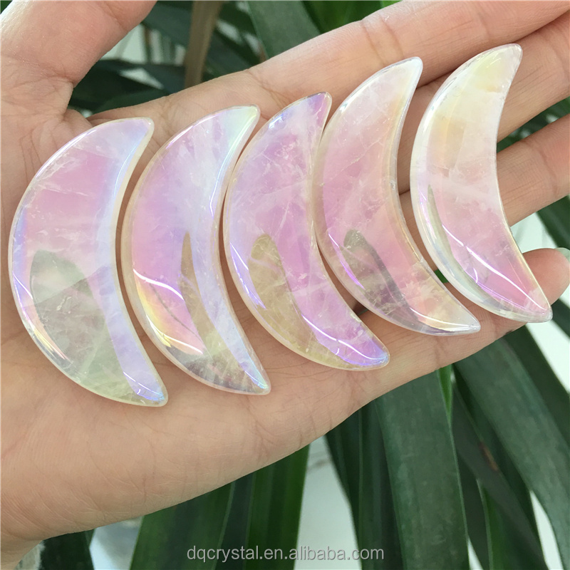 Groothandel crystal kleine maan angel aura rose quartz moons voor geschenken