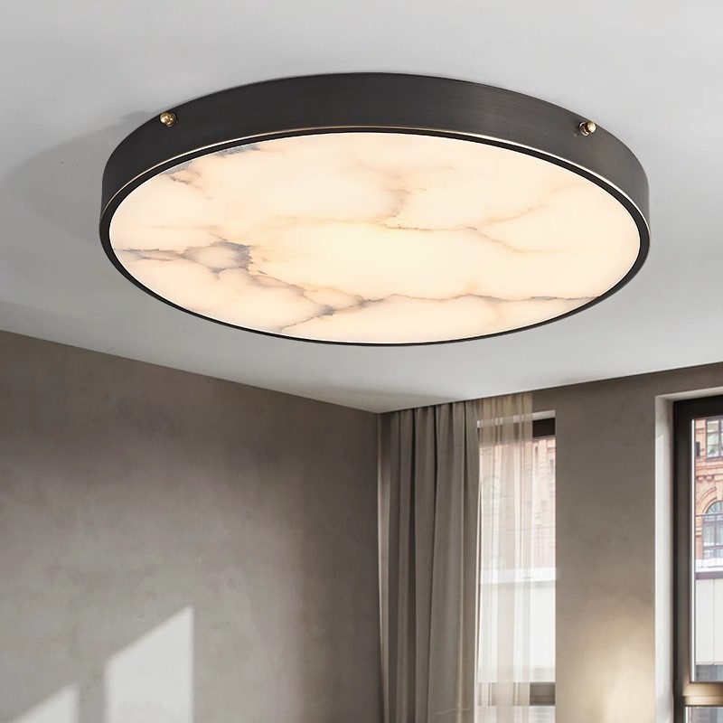 All-Copper Modern Farmhouse IP65 LED Luxury Ceiling Lamp Marble Cover High CRI 95 3500K Warm White 50000 Hours for Bedroom Home