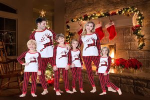 The Latest Christmas Children Homewear 2Pcs Top E Calças De Algodão Praça Pijamas Para Meninos E Meninas Family Clothing Set - Product Image 5