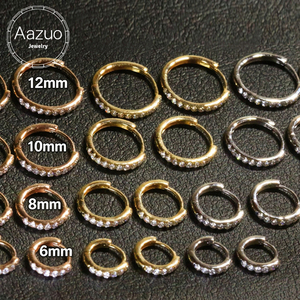 Aazuo Boucles d'oreilles classiques en or massif 18 carats avec diamants de laboratoire taille brillant, charmantes boucles d'oreilles rondes à crochet, cadeau pour filles, à porter au quotidien - Product Image 1