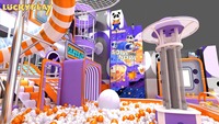 Aire de jeux intérieure commerciale pour enfants, thème musical, avec toboggans, piscine à balles, labyrinthe et mini-football