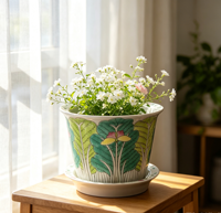 Pot de fleurs en céramique vintage Famille Rose avec soucoupe, motif chou et papillon, peint à la main, en porcelaine Bok Choy, pour la décoration intérieure