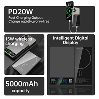 Individuelles Logo 2-in-1 Schnellladegerät Powerbank 22,5W Magnetisches Aluminiumgehäuse Gehärtetes Glas Typ-C Kabelloses Laden TFT