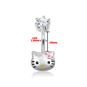 CRYSPURE 14g <span class=keywords><strong>Piercing</strong></span> all'<span class=keywords><strong>Ombelico</strong></span> in Acciaio Inossidabile per Ragazze, con Zircone Rosa e Motivi Gatto e Cuore, Gioielli per il Corpo, Ingrosso OEM - Product Image 5