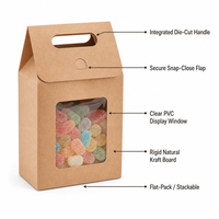 Boîte à friandises en papier kraft avec logo personnalisé, poignée et fenêtre transparente, boîte cadeau écologique en forme de gable, en vrac pour mariage, anniversaire, bonbons