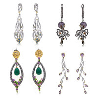 Blumendesign Thailand Handgefertigte 925 Sterling Silber Ohrringe mit Weißem Zirkon