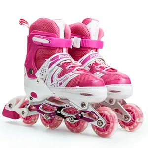 Prezzo di fabbrica PVC 4 ruote pattini a rotelle in linea Logo personalizzato scarpe da Skate a rotelle regolabili con luce per ragazze ragazzi per bambini