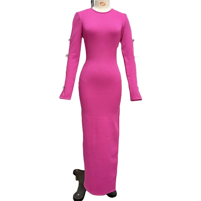 Women's Knitted Stretch Long Sleeve Hollow Sexy Elegant Floor Length Dress Party Cocktail Dinner Outfit for Women