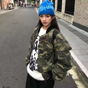 Tùy Chỉnh Bông Vịt Vải Đôi Zip Lên In Áo Khoác Cổ Điển Áo Khoác Ngoài Axit Rửa Sạch Cắt Ngụy Trang Camo Người Đàn Ông Của Máy Bay Ném Bom Áo Khoác - Product Image 1