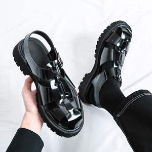 Sandales gladiateur respirantes à enfiler pour hommes en cuir de vachette, style vintage romain, semelle épaisse en caoutchouc, chaussures décontractées d'été pour l'extérieur et les affaires - Product Image 4