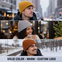 Bonnet tricoté uni côtelé à revers, chaud, extensible, doux, respirant, multicolore, avec logo personnalisé, OEM, vente en gros, faible MOQ