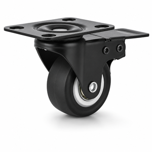Roue pivotante en caoutchouc polyuréthane noir avec frein à pédale latéral et roulement à billes en acier inoxydable - Product Image 1