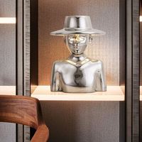 Lampe de table en résine moderne et créative avec sculpture de personnage en chapeau, lampe de lecture simple pour la chambre à coucher, décoration artistique pour la maison