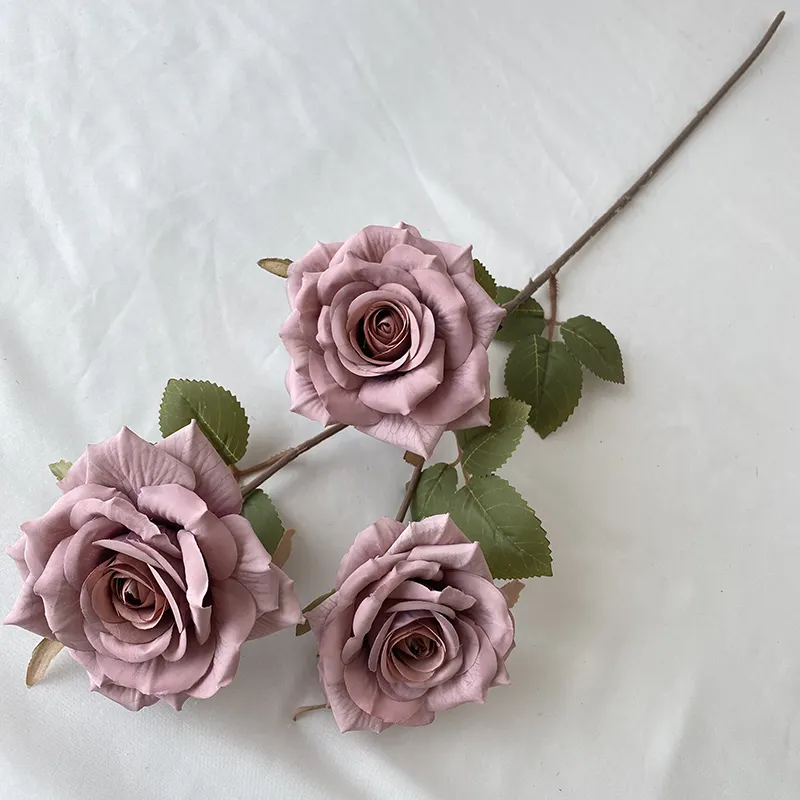 QYY Dekoration Hochwertige künstliche Blume 3-Kopf Wenjuan beschichtete Siebdruck Diamond Rose