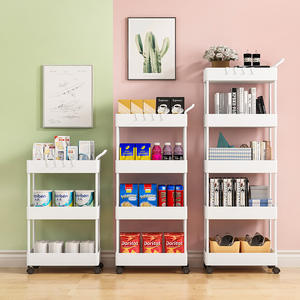 Chariot de rangement minimaliste à 5 niveaux en plastique avec roulettes pour cuisine, salle de bain, chambre à coucher, étagère mobile multi-usage - Product Image 1