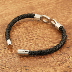 Pulsera de Cuero Trenzado Unisex Negra de 12 mm con Cierre de Gancho de Acero Inoxidable, Brazalete de Moda, Joyería de Regalo - Product Image 3