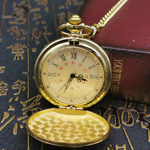 Montre de poche à quartz vintage steampunk antique avec chiffres romains, boîtier doré, collier pendentif, chaîne, pour homme et femme - Product Image 5