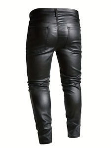 Wholesale High Quality <strong>Men</strong> Business Casual High Waist Straight Leg <strong>Faux</strong> <strong>Leather</strong> Biker Motorcycle Pants PU <strong>Leather</strong> <strong>Trousers</strong> - Product Image 6