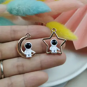 Wholesale 2023 Trendy Originality Gold Plated Jewelry Star Moon Astronaut Charm for Jewelry Earring Necklace Making