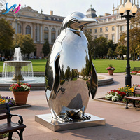 Grande sculpture d'extérieur moderne en acier inoxydable, pingouin miroir, moulage sous pression, plaqué, entièrement poli en 3D, pièce d'art, couleur personnalisée