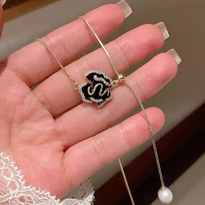 Gold Rose Necklace Sweater Chain With Pearl Drop Daily Wear Fashion Jewelry - Product Image 1