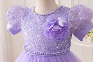 Op maat gemaakte OEM kinderjurk met pailletten, pluizige parelversiering, Pakistaanse jurk voor meisjes van 9-10 jaar - Product Image 3