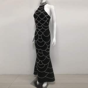 カスタムパールホルターネックフロアレングスドレス用エレガントマーメイドロングブラックイブニングドレスプロムドレス女性パーティー服XS - Product Image 3